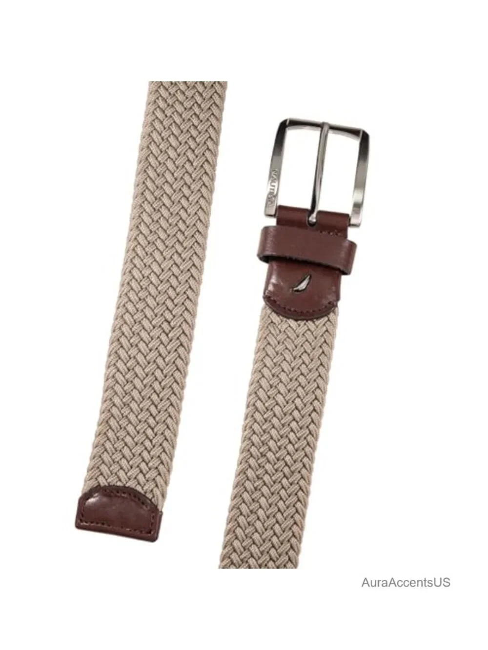 Men's Casual Leather Belt with Stretch Webbing & Metal Harness Buckle